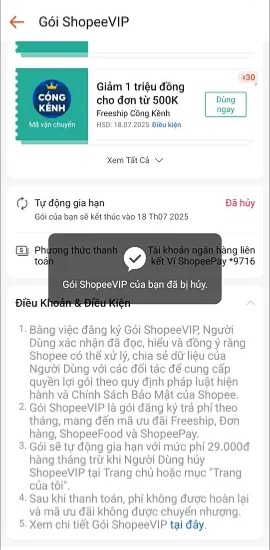bước 3 hủy shopeevip