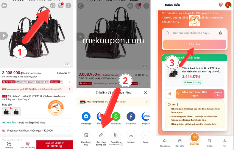 các bước mua hàng hoàn tiền shopee trên mekoupon